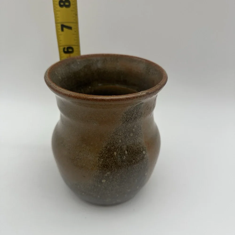 Studio Small Modern‎ Patterned, Glazed, Pottery Vase Brown 5.5